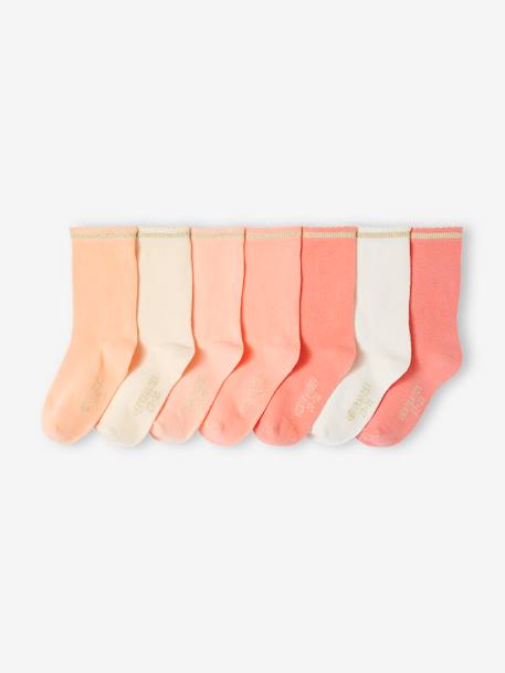 Pack of 7 Pairs of Socks in Lurex for Girls apricot+old rose+RED DARK 2 COLOR/MULTICOLOR+rose 