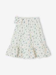 Girls-Frilly Skirt in Cotton Gauze for Girls, Mid-Length