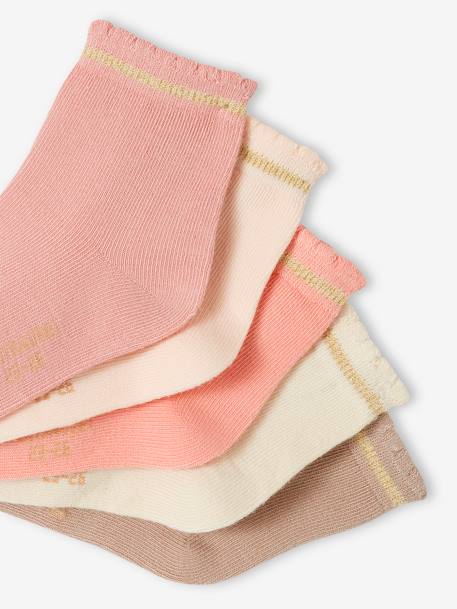Pack of 5 Pairs of Socks with Scintillating Details for Baby Girls, BASICS pale pink 