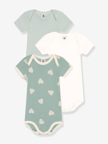 Pack of 3 Short Sleeve Bodysuits by PETIT BATEAU almond green 