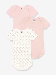 Baby-Bodysuits & Sleepsuits-Pack of 3 Short Sleeve Bodysuits with Mini Hearts, by PETIT BATEAU