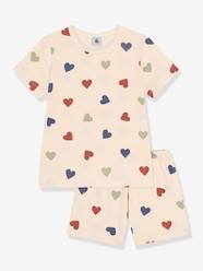 Girls-Nightwear-Short Pyjamas with Heart Print, by PETIT BATEAU