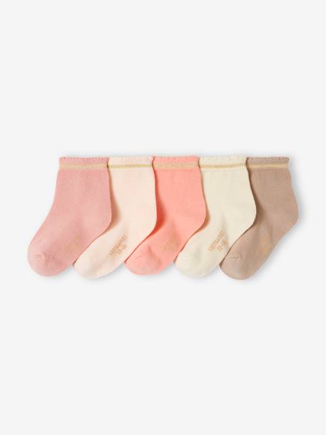 Pack of 5 Pairs of Socks with Scintillating Details for Baby Girls, BASICS pale pink 