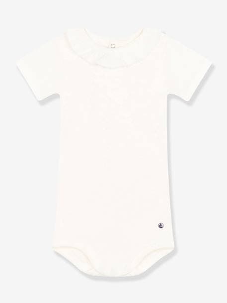 Short Sleeve Bodysuit with Collar, by PETIT BATEAU white 