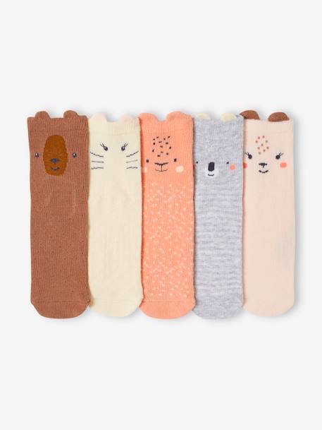 Pack of 5 Pairs of 'Animals' Socks for Babies rose 