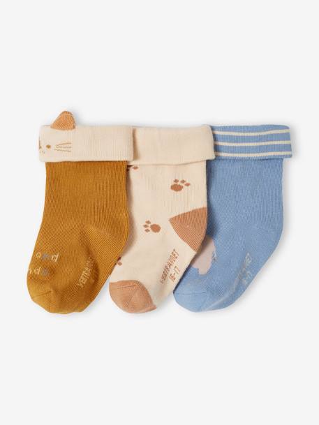 Pack of 3 Pairs of 'Animals' Socks for Babies grey blue 