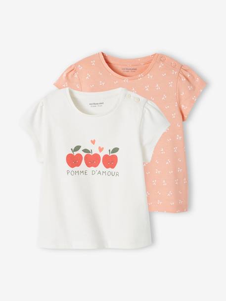Pack of 2 Basic T-Shirts for Babies old rose+rose 