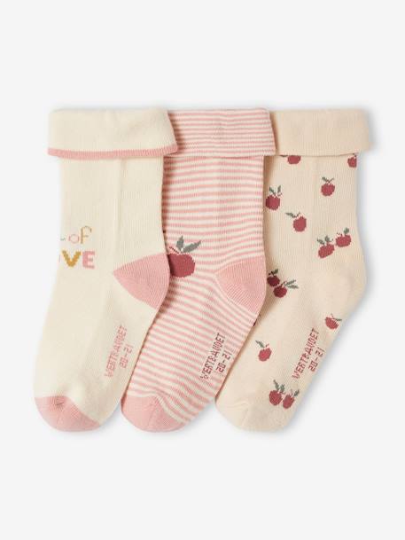 Pack of 3 Pairs of 'Cherries' Socks for Baby Girls old rose 