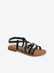 Shoes-Junior Leather Sandals with Crossover Straps