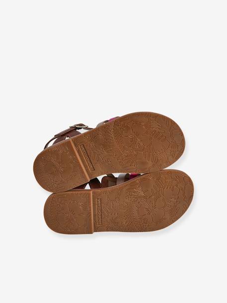Leather Sandals with Straps, for Girls caramel+Light Brown+multicoloured+set brown 