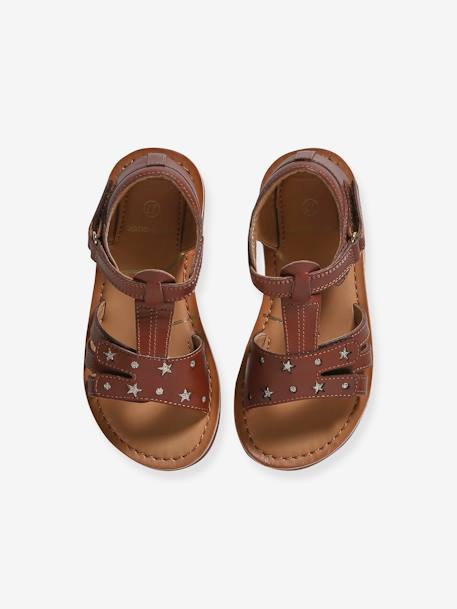 Hook-and-Loop Leather Sandals for Children, Designed for Autonomy brown 