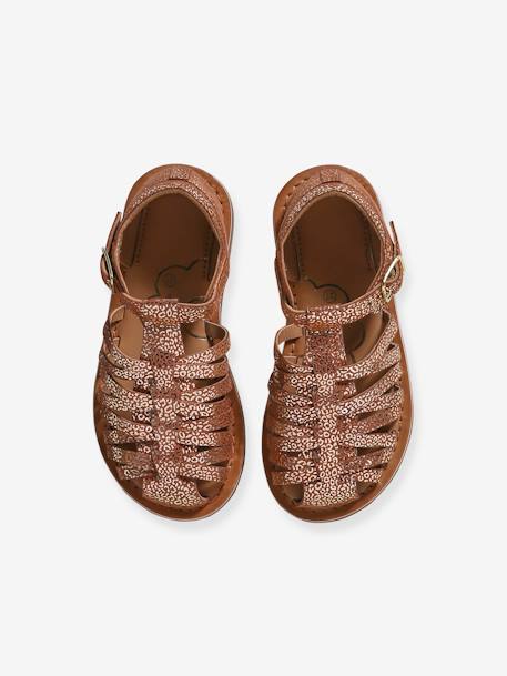 Closed Leather Sandals for Children, Designed for Autonomy ochre 