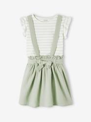 Girls-Striped T-Shirt + Cotton Gauze Skirt Outfit, for Girls