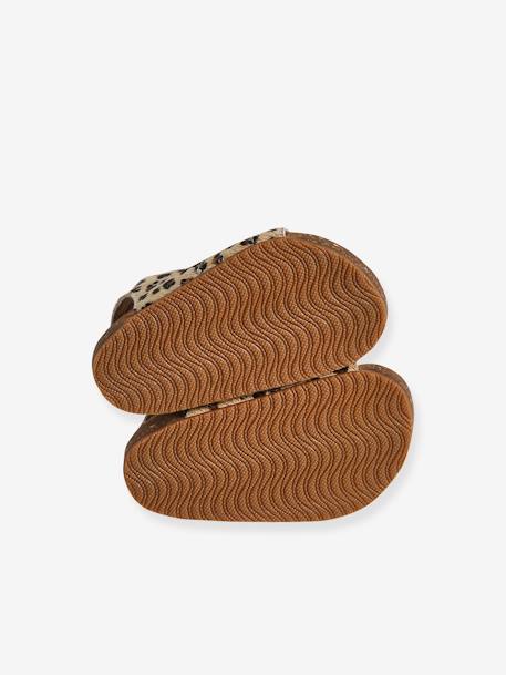 Printed Leather Sandals with Hook-&-Loop Strap for Babies printed beige 