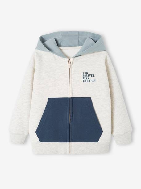 Colourblock Sports Jacket with Hood for Boys aqua green+marl grey 