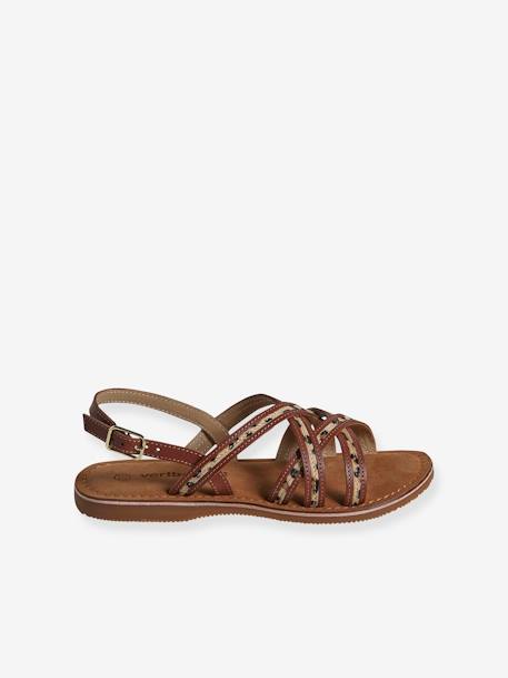 Junior Leather Sandals with Crossover Straps printed brown 