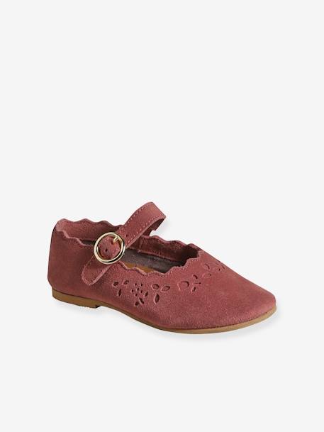 Leather Ballerina Pumps for Girls, Designed for Autonomy brown+old rose 