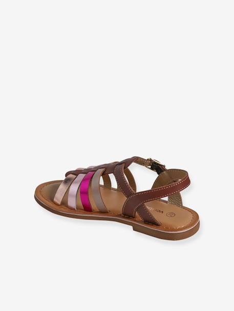 Leather Sandals with Straps, for Girls caramel+Light Brown+multicoloured+set brown 