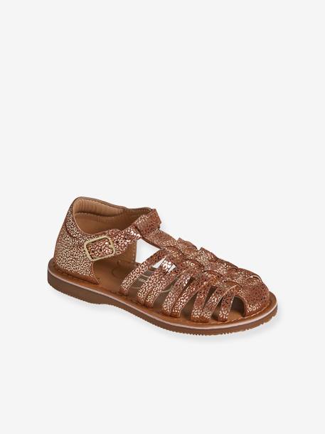 Closed Leather Sandals for Children, Designed for Autonomy ochre 