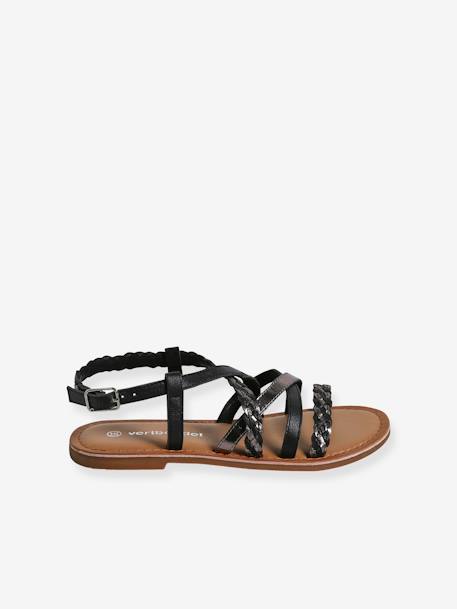 Crossed Leather Strap Sandals, Back to School Collection set black 