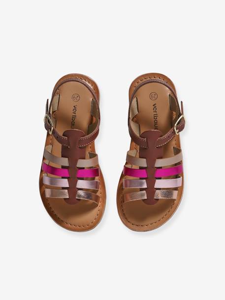 Leather Sandals with Straps, for Girls caramel+Light Brown+multicoloured+set brown 
