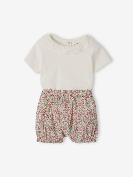 T-Shirt with Collar & Floral Shorts Combo for Newborns ecru 