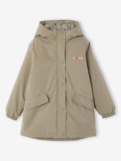3-in-1 Hooded Parks & Floral Removable Windcheater for Girls khaki+rose 