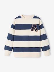 Boys-Cardigans, Jumpers & Sweatshirts-Sweatshirt with Wide Stripes & Bouclé Badge for Boys