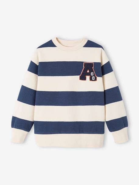Sweatshirt with Wide Stripes & Bouclé Badge for Boys apricot+night blue 