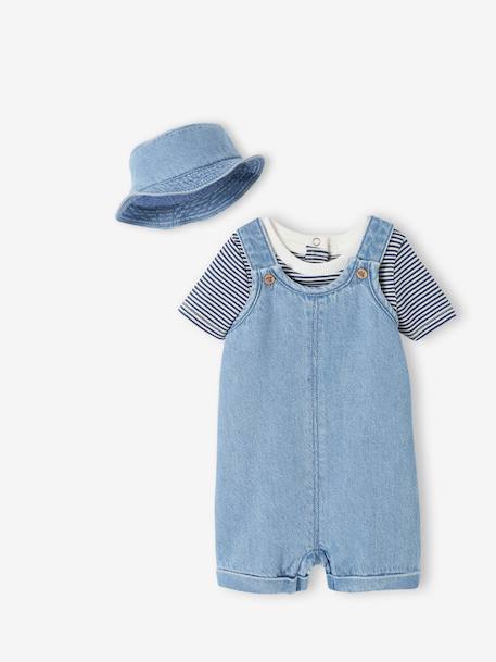 Dungarees, Bodysuit and Bucket Hat Combo for Newborns bleached denim 
