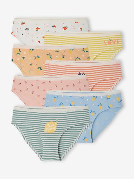 Pack of 7 Briefs in Organic Cotton, Summer Fruits, for Girls coral 