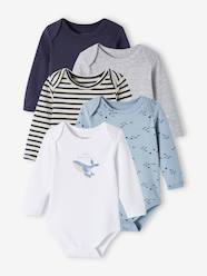 Baby-Bodysuits & Sleepsuits-Pack of 5 Long Sleeve Bodysuits in Organic Cotton with Cutaway Shoulders for Babies