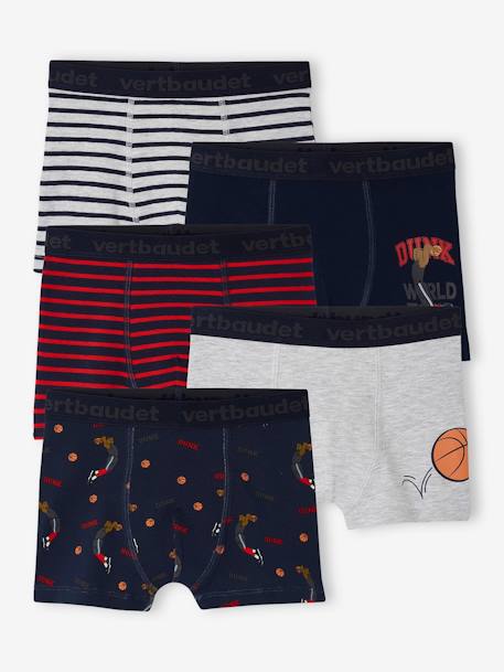 Pack of 5 'Basketball' Stretch Boxers in Organic Cotton for Boys marl grey 