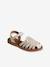 Leather Sandals with Hook-&-Loop Straps for Children ecru+gold 