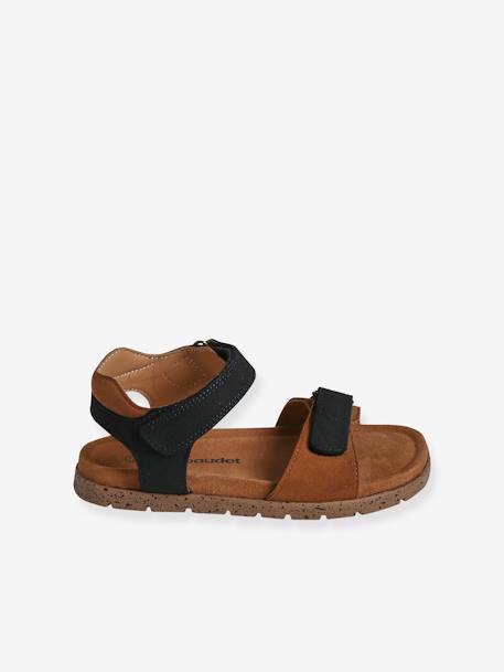 Leather Hook-&-Loop Sandals for Children, Designed for Autonomy khaki+navy blue 