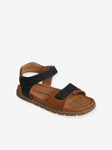 Leather Hook-&-Loop Sandals for Children, Designed for Autonomy khaki+navy blue 