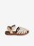Leather Sandals with Hook-&-Loop Straps for Children ecru+gold 