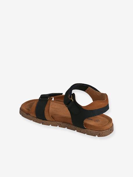 Leather Hook-&-Loop Sandals for Children, Designed for Autonomy khaki+navy blue 