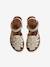 Leather Sandals with Hook-&-Loop Straps for Children ecru+gold 