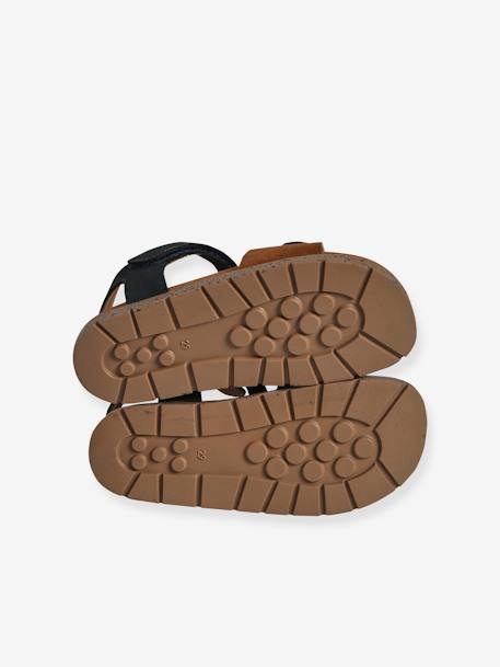 Hook-&-Loop Leather Sandals for Children navy blue+sandy beige 