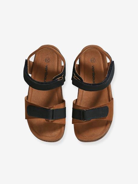 Hook-&-Loop Leather Sandals for Children navy blue+sandy beige 