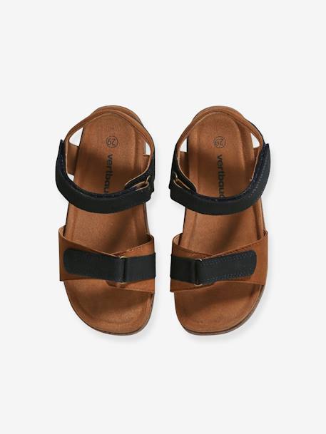 Leather Hook-&-Loop Sandals for Children, Designed for Autonomy khaki+navy blue 