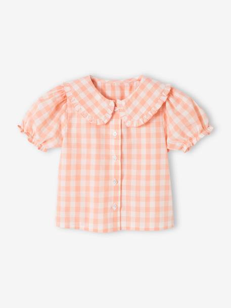 Short Sleeve Gingham Blouse for Babies chequered pink 