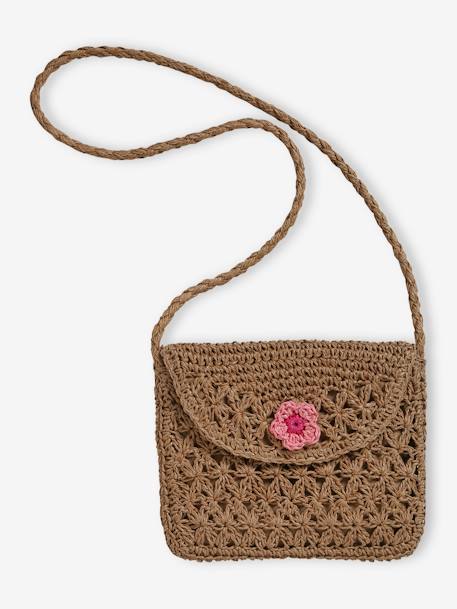 Braided Rope-Like Shoulder Bag with Flowers for Girls wood 