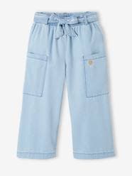 Girls-Wide-Leg Trousers in Chambray, Easy to Put On, for Girls