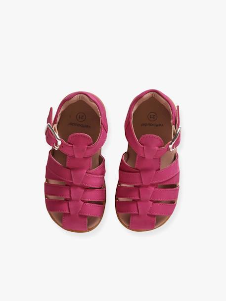 Leather Sandals for Baby Girls, Designed for First Steps fuchsia+iridescent beige+pale blue 