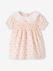 Baby-Dresses & Skirts-Smocked Dress with Broderie Anglaise Collar for Newborn Babies