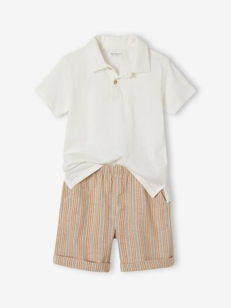 Occasion Wear Combo: Polo Shirt & Shorts for Boys striped white 