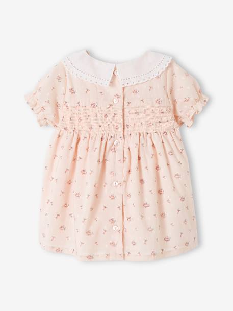 Smocked Dress with Broderie Anglaise Collar for Newborn Babies pale pink 