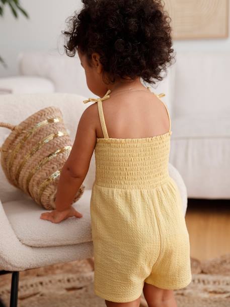 Smocked Jumpsuit with Straps for Babies pale yellow 